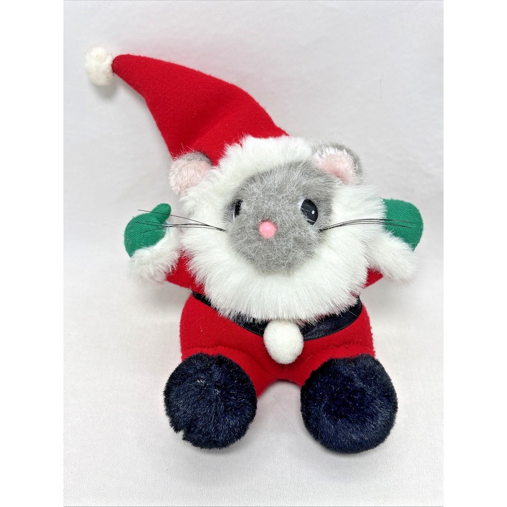 Vintage 80s 90s JC Penney Santa Christmas Mouse Plush Stuffed Sitting